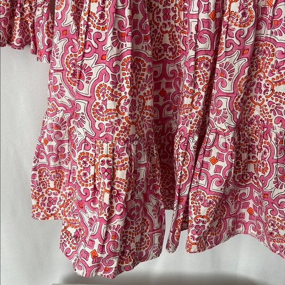 Tuckernuck Pink and Orange Floral Long Sleeve V-neck Flounce Dress **Size M** 🌸🌸 - Picture 4 of 7